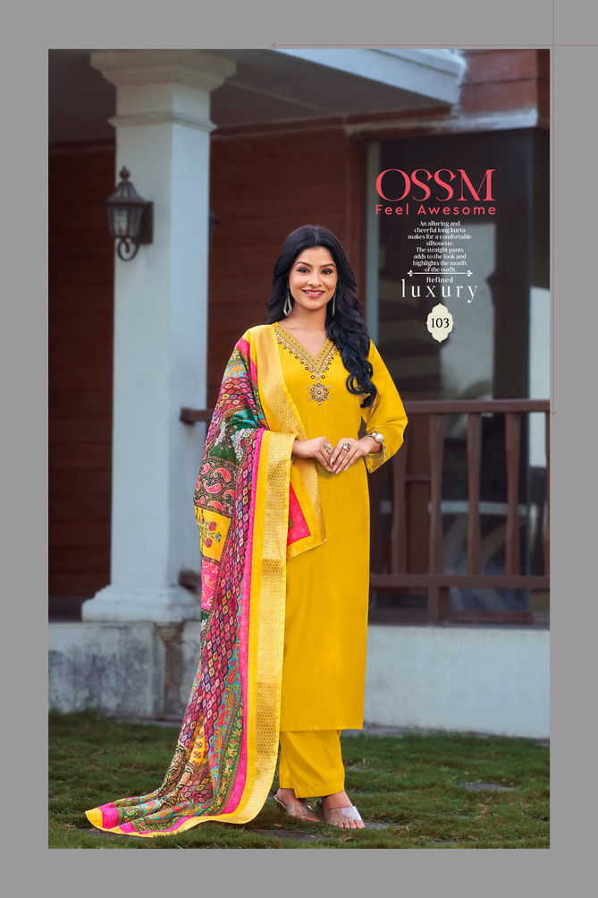 Noorie Vol 03 By Ossm Viscose Roman Silk Embroidery Kurtis With Bottom Dupatta Wholesale Price In Surat